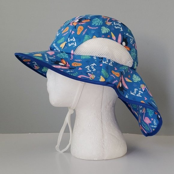 Baby/Toddler Blue Pink Peacock Drawstring Sun Swim Hat - Picture 2 of 7